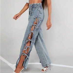 Shein High-waisted side-tie jeans unique NWT